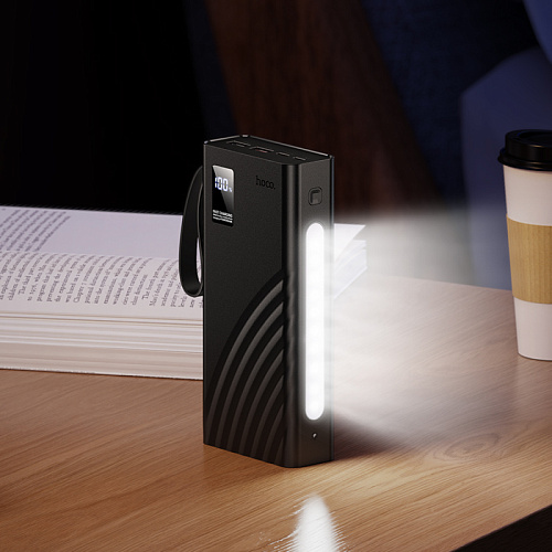 Универсальный Доп. Аккумулятор 20000mAh, J155, HOCO, выход: 2 USB, 1 PD (20W), кабель: Type-C, Lightning, Micro, черный