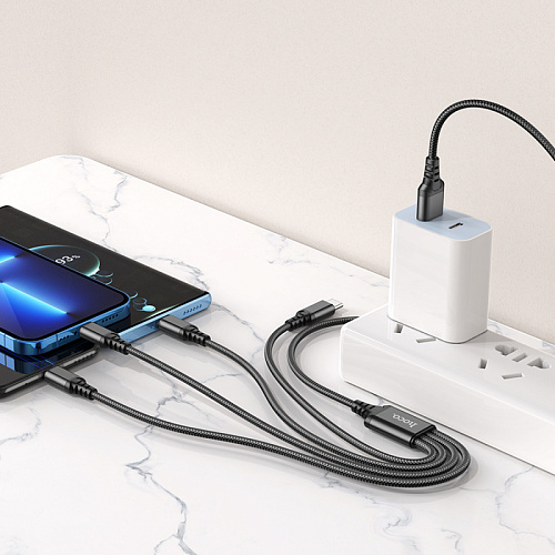 USB дата кабель Lightning+Micro+Type-C+Type-C, X76, HOCO, черный