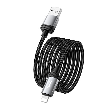 USB дата кабель Lightning, HOCO, X117, 1 метр, цвет черный, ток до 2.4А