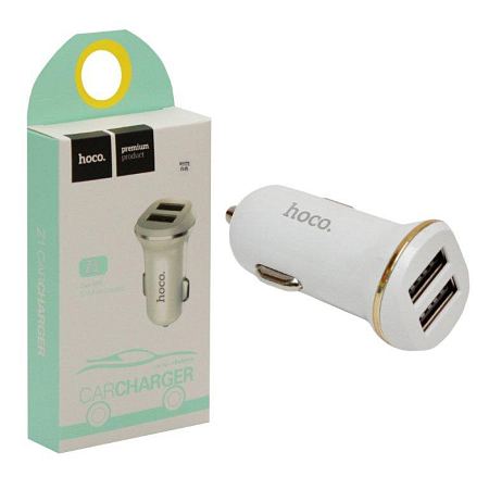 Автомобильное зарядное устройство, 2 USB 2.1A (Z1), usb cable lightning, HOCO, белый