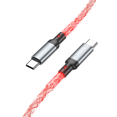 Кабель Type-C на Type-C, HOCO, U112, 60W, 1м, светящийся, серый