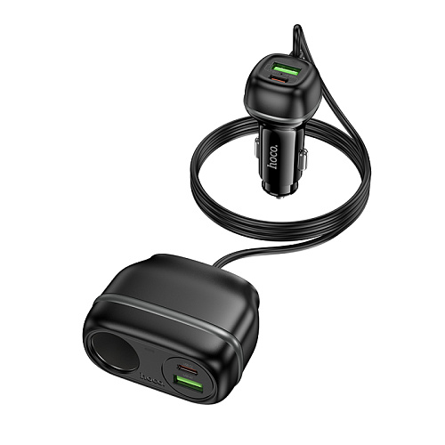 Разветвитель прикуривателя на 2 USB QC3.0 18W + 2 PD 30W + 1 прикуриватель на проводе Z59A, черный