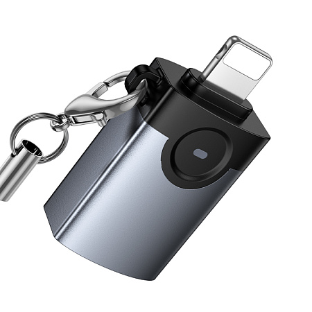 Переходник OTG Lightning, Lightning (папа) на USB (мама), UA46, HOCO, серый