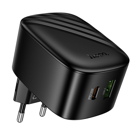 Сетевое зарядное устройство, 1 PD 30W + 1 USB 3.0 QC (CS102A), HOCO, складное, черный