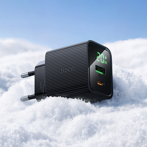 Сетевое зарядное устройство, 1 PD 20W + 1 USB 3.0 QC (CS83A), HOCO, с дисплеем, черный