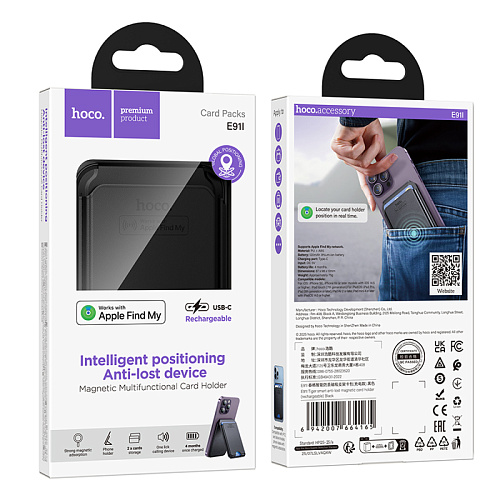 Устройство для поиска вещей E91I, синхронизация с IOS, Носо, в виде магнитного чехла для карты, черный