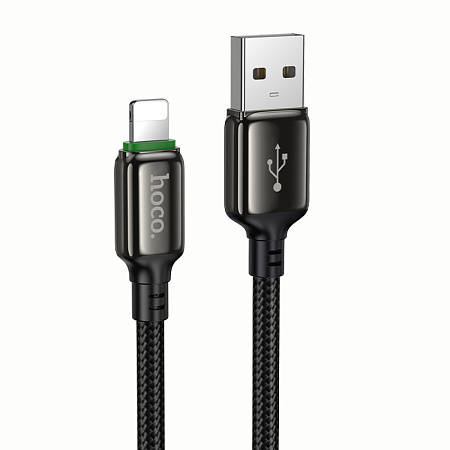 USB дата кабель Lightning, HOCO, X127, 1 метр, ток до 2.4A, оплетка, цвет черный
