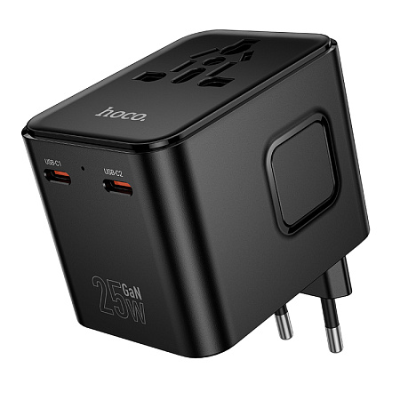 Переходник на розетку (все виды), 2 PD+1 USB, AC31, HOCO, черный