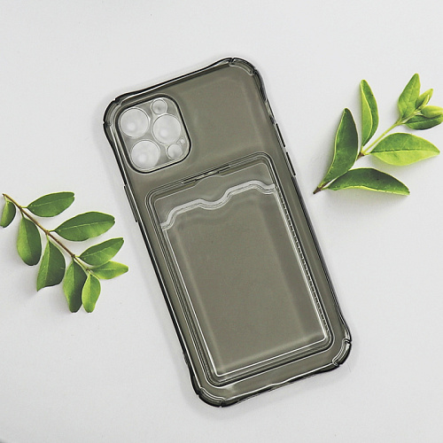 Чехол силиконовый для iPhone 12 Pro (6.1), с карманом для карты, с защитой камеры, X-CASE, затемненный