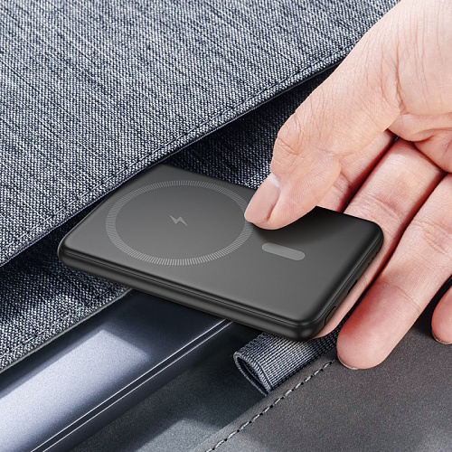 Универсальный Доп. Аккумулятор 5000mAh, J140A, HOCO, выход: 1 PD 20W, беспроводная зарядка (MagSafe), черный