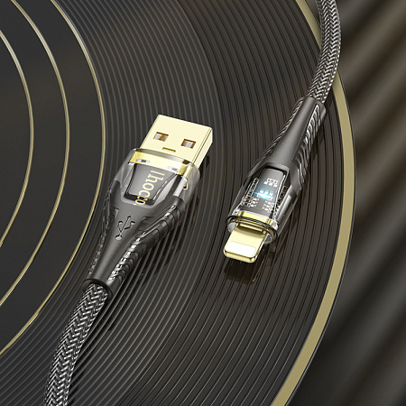 USB дата кабель Lightning, HOCO, U121, 1.2м, прозрачный черный