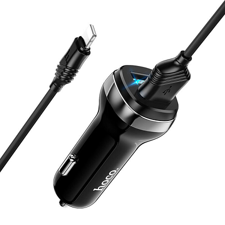Автомобильное зарядное устройство, 2 USB 2.4A (Z40), usb cable lightning, HOCO, черный