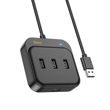 USB Хаб (HB35) с 1 USB на 3 USB 2.0+RJ45, HOCO, L=1.2M, черный