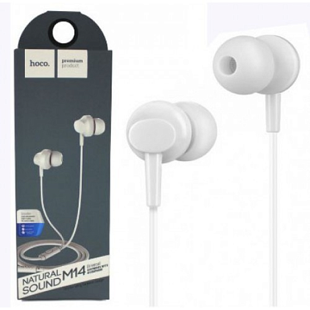 Проводные наушники M14 Universal Earphone, вакуумные с микрофоном, HOCO, белые