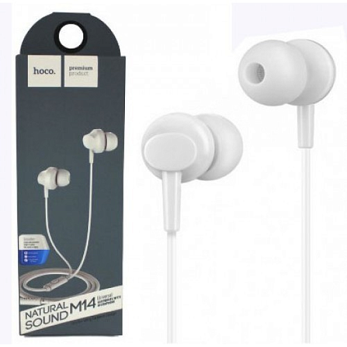 Проводные наушники M14 Universal Earphone, вакуумные с микрофоном, HOCO, белые