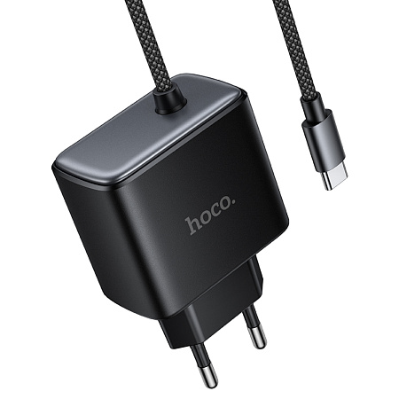 Сетевое зарядное устройство, 1 Type-C 25W (C163A), HOCO, встроенный кабель Type-C, черный