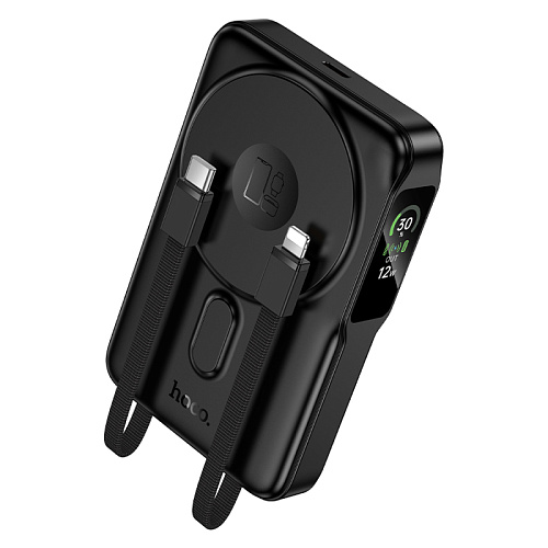 Универсальный Доп. Аккумулятор 10000mAh, Q48, HOCO, 1 PD 20W, MagSafe, кабели: Type-C, Lightning, подставка, черный
