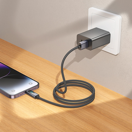USB дата кабель Lightning, HOCO, X112, 1M, с дисплеем, черный