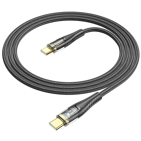 Кабель Type-C на Type-C, HOCO, U121, 60W, 1.2м, прозрачный черный