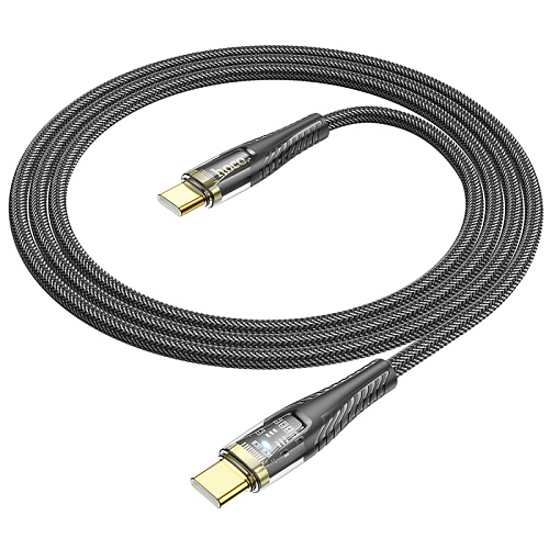 Кабель Type-C на Type-C, HOCO, U121, 60W, 1.2м, прозрачный черный