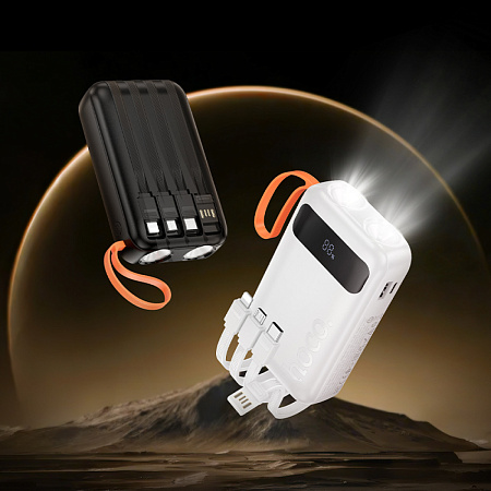 Универсальный Доп. Аккумулятор 10000mAh, J151, HOCO, выход 4 кабеля: Micro, Type-C, Lightning, USB, черный