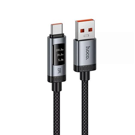 USB Кабель Type-C, HOCO, U148, 1.2м, 100W с дисплеем, черный