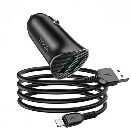 Автомобильное зарядное устройство, 2 USB 3.0 QC (Z39), 18W, HOCO, черный