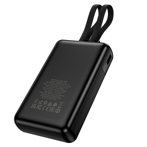 Универсальный Доп. Аккумулятор 20000mAh, J162A, HOCO, выход: 1 USB (22.5) 1 PD (20W) кабель: Type-C, Lightning, черный