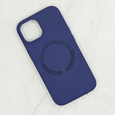 Чехол-накладка для iPhone 15 Plus, Silicon Case, магнитный (MagSafe), без лого, X-CASE, темно-синий