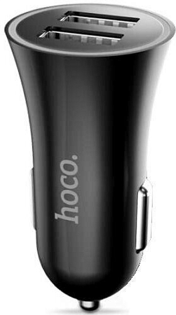 Автомобильное зарядное устройство, 2 USB 2.4A (UC204), HOCO, черный