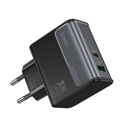 Сетевое зарядное устройство, 1 PD 45W + 1 USB 3.0 QC (CS74A), HOCO, черный