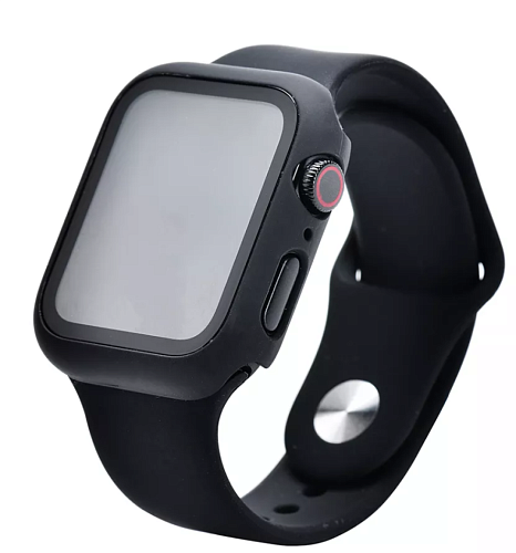 Защитное стекло на Apple Watch, 42mm, черное, с силиконовым чехлом
