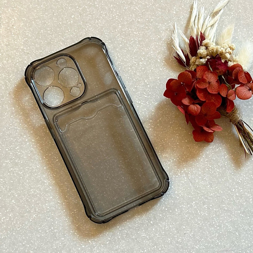 Чехол силиконовый для iPhone 15 Pro (6.1), с карманом для карты, с защитой камеры, X-CASE, затемненный