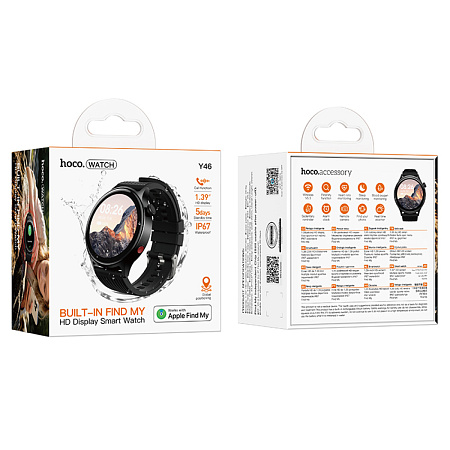 Умные часы Y46 Smart watch Hoco с поддержкой звонков, поддержка функции поиска (Find My) на телефонах Apple, черные