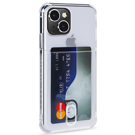 Чехол силиконовый для iPhone 14 Plus (6.7), с карманом для карты, микс, X-CASE, прозрачный