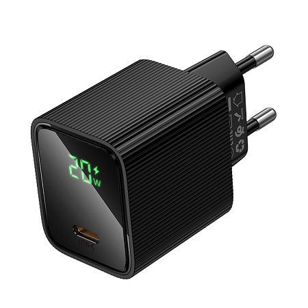 Сетевое зарядное устройство, 1 PD 20W  (CS82A), HOCO, с дисплеем, черный