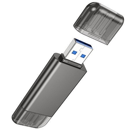 Картридер, USB/Type-C 3.0, HB39, HOCO, поддержка TF/SD карт, серый