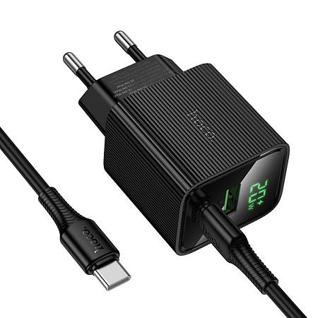 Сетевое зарядное устройство, 1 PD 20W + 1 USB 3.0 QC (CS83A), HOCO, Type-C to Type-C, с дисплеем, черный