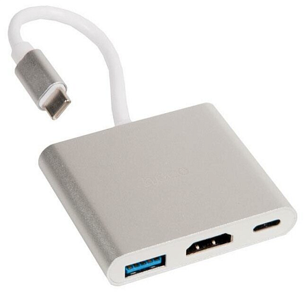 USB Хаб (HB14) c 1 Type-C на USB 3.0+HDMI+PD, HOCO, серебро
