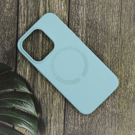 Чехол-накладка для iPhone 15 Pro Max, Silicon Case, магнитный (MagSafe), без лого, X-CASE, бирюзовый