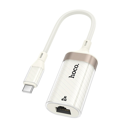 Переходник с Type-C на RJ45, UA41B, HOCO, 100mbps, сеть: 10/100Mbps, белый