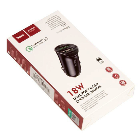 Автомобильное зарядное устройство, 2 USB 3.0 QC (Z39), 18W, HOCO, черный