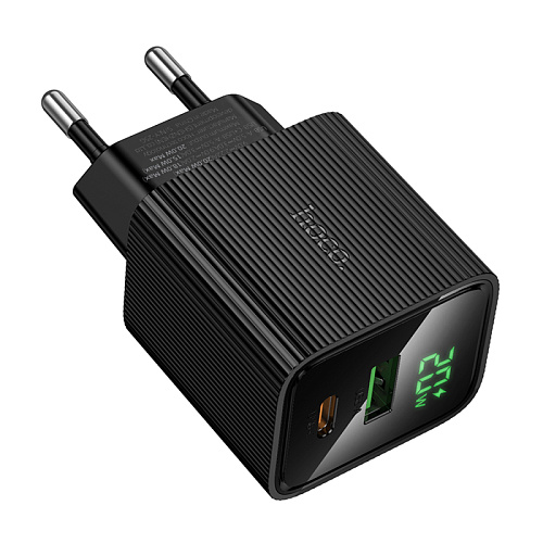 Сетевое зарядное устройство, 1 PD 20W + 1 USB 3.0 QC (CS83A), HOCO, с дисплеем, черный
