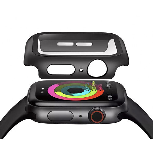 Защитное стекло с чехлом для Apple Watch 41mm, ударопрочный, цвет черный