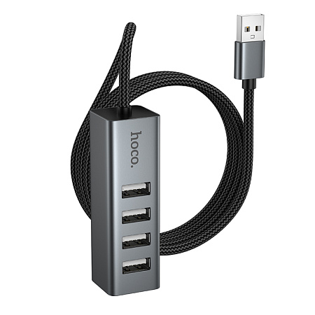 USB Хаб (HB1A) c 1 USB на 4 USB, HOCO, скорость передачи: до 480 Мбит/с, серый