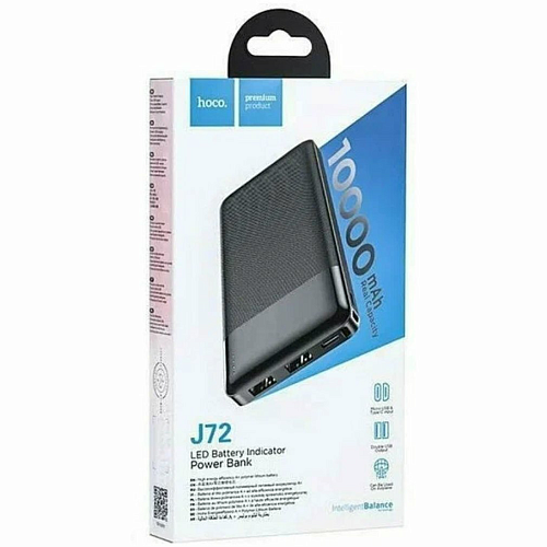 Универсальный Доп. Аккумулятор 10000mAh, J72, HOCO, 2 USB (5V/2.0A), черный