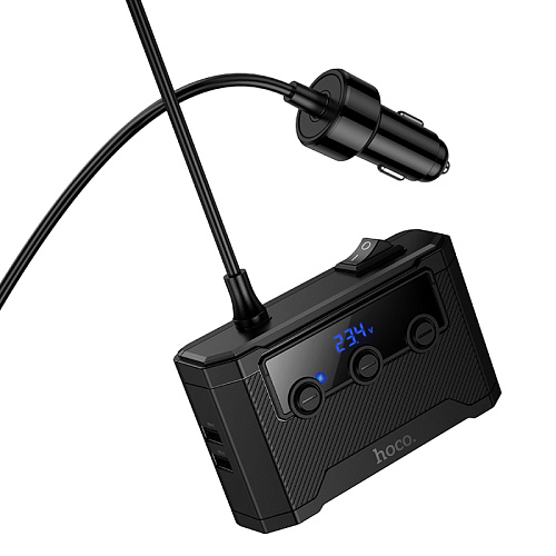 Разветвитель прикуривателя на 2 USB 5В 2.4А + 2 PD 5В 3А + 3 прикуривателя на проводе Z64, с дисплеем, черный