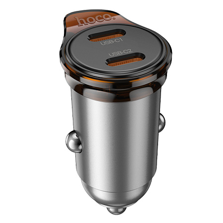 Автомобильное зарядное устройство, 2 PD 45W (NZ16B), HOCO, металлический серый