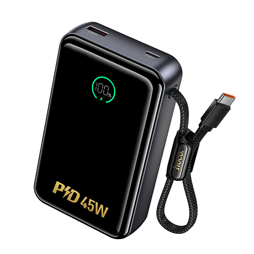 Универсальный Доп. Аккумулятор 20000mAh, Q54, HOCO, выход 1 USB (22.5W) + 1 PD (45W), кабель: Type-C 45W, черный