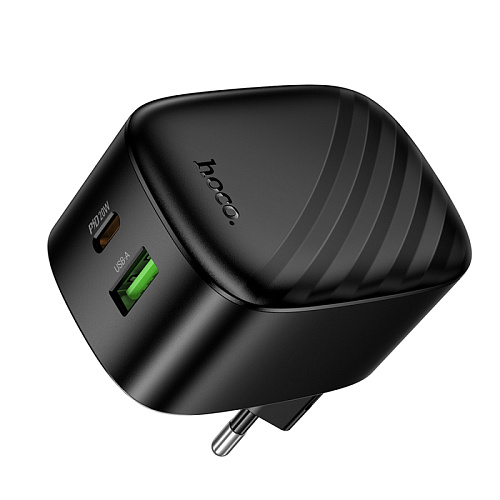 Сетевое зарядное устройство, 1 PD 20W + 1 USB 3.0 QC (CS101A), HOCO, складное, черный